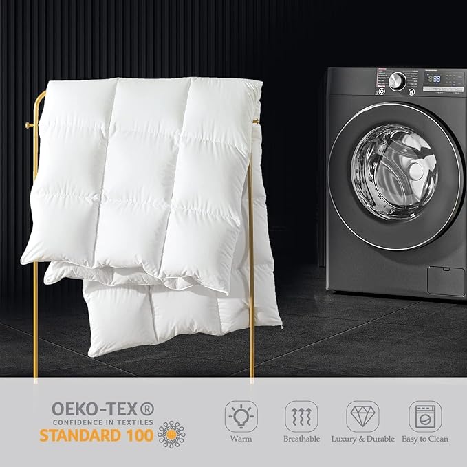 WhatsBedding White Feather Comforter California King Size, Filled with Feather and DownFiber, All Season Luxury Bed Comforter, Ultra Soft 100% Cotton Duvet Insert,104"x96"