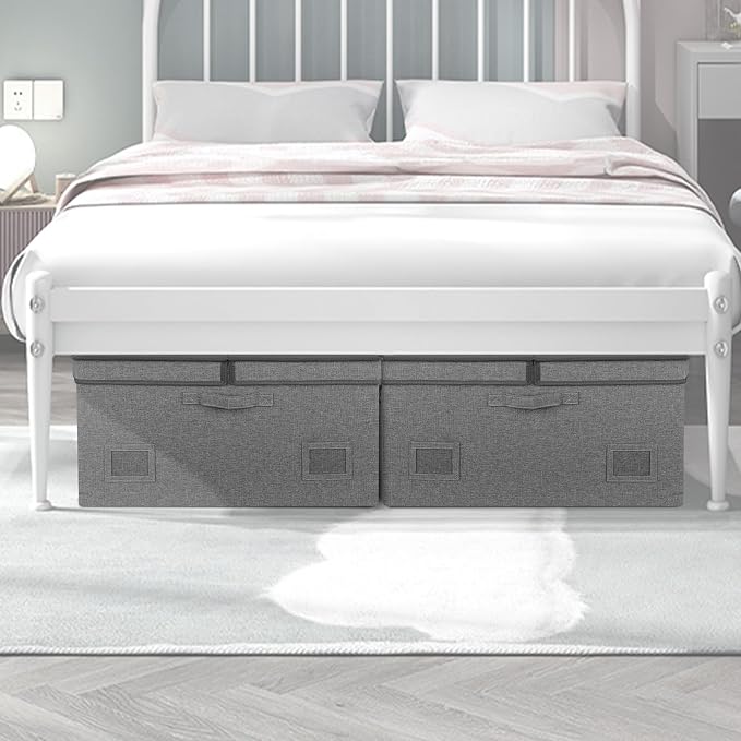 Graciadeco 75 Quarts Extra Large Decorative Storage Bins with Lids, 3 Packs Gray Collapsible Storage Bins with Lids, Stackable Storage Bins Decorative Box Storage With Lid Extra Large - Image 5