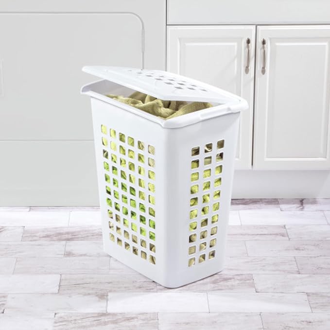 Sterilite Rectangular LiftTop Laundry Hamper with Lid, Handles to Easily Carry Clothes Between the Laundry Room and Bedroom, Plastic, White, 8-Pack - Image 7