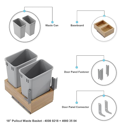Dowell Double 35Qt Undermount Trash Pull-Out Waste Container with Full Extension Soft-Close Slides, Bottom Mounted, Face Frame/Frameless Min. Cabinet Opening: 15-1/2 Inch Wide-4008 0218 35 - Image 7
