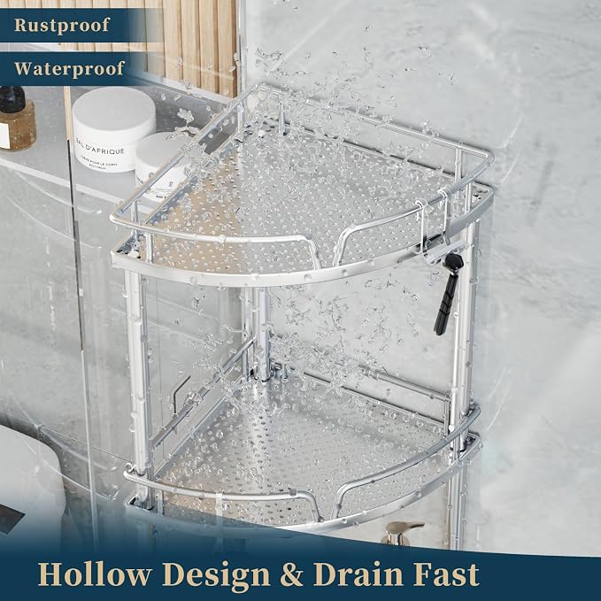 Consumest Corner Shower Caddy Stand - 3 Tier Shower Organizer with Soap Holder, Tall Floor Corner Shelf Standing with Adjustable Feet & 4 Hooks, Storage Rack for Bathroom, Silver - Image 5