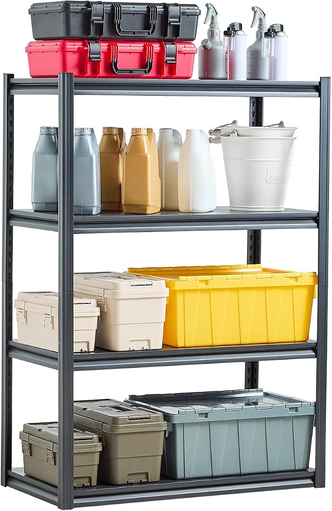 VEVOR Storage Shelves, 2400 lbs, 4 Tier Garage Storage Shelving, 20" D x 40" W x 57" H Adjustable Metal Shelves for Garage Shelves Utility Rack Shelf, Ideal for Kitchen, Warehouse, Basement, Black by VEVOR