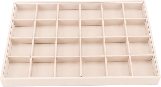 Large Velvet Jewelry Tray, Drawer Organizer for Jewelry in Dresser, Stackable Jewelry Drawer Organizer Inserts for Earring Necklace Bracelet Rings(Beige,24grid) by AIRZSNRY