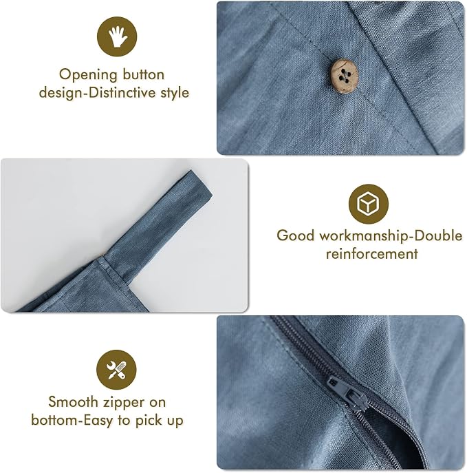 Linen Hanging Laundry Bag, 100% Linen Over The Door Laundry Hamper with Buttons and Zipper, Space Saving Door Hampers for Laundry Dirty Clothes Home Travel, Navy Blue - Image 3
