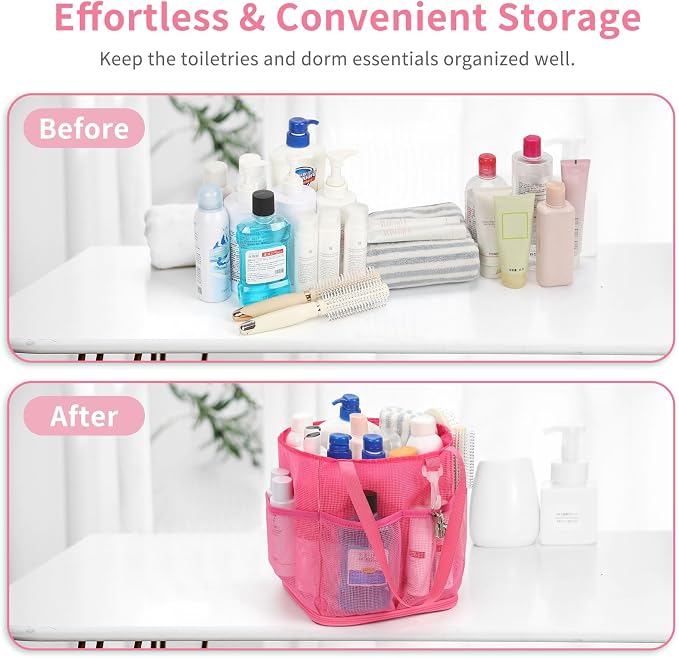 Mesh Shower Caddy Portable for College Dorm Room Essentials, Shower Tote Bag with Hanging Hook and Drawstring, Quick Dry Toiletry Bag with 6 Pockets for Bathroom, Swimming, Gym, Camping, Beach, Travel - Image 8