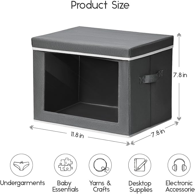 Homsorout Storage Bins with Lids - Small Fabric Organizers with Window, Collapsible Storage Bins for Clothes, Decorative Closet Organizers for Towels, Tshirt, 4 Pack, Dark Grey - Image 2