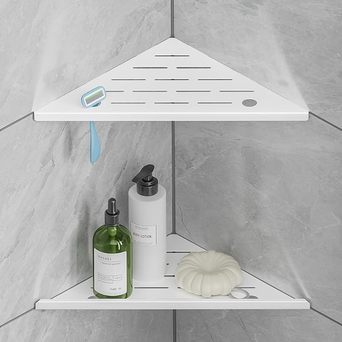 Corner Shower Shelf with Razor Hole, Rustproof Stainless Steel Shower Organizer, No Drilling Tile Shower Shelves, Modern Bathroom Shelf for Tile Wall, Grout in Shelf for Bathroom 2-Pack, 10" by HBXS