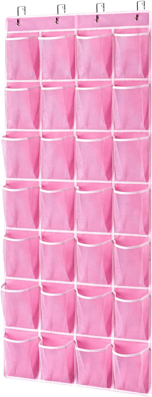 KEEPJOY 28 Pockets Hanging Shoe Organizer, Over the Door Shoe Organizer, Hanging Door Shoe Holder Rack with Mesh Pockets Large Size 65 x 23 Inch (Pink-1Pack) by KEEPJOY