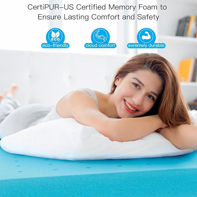Airensky 2 Inch Memory Foam Mattress Topper, Cooling Gel Infused High Density King (76"x80") Topper with Removable Skin-Friendly Cover, Bed Topper for Pressure Relief Back Pain, CertiPUR-US Certified