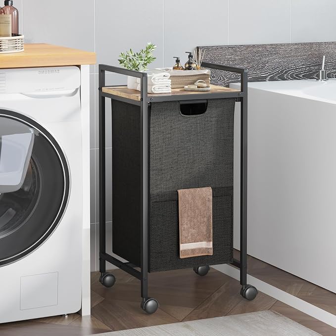 Laundry Hampers,Laundry Basket， Laundry Sorter with Top Shelf & Removable Washable Bags & Side Pockets for Laundry Room organization, Bathroom and Dorm, Rustic Brown and Black - Image 3