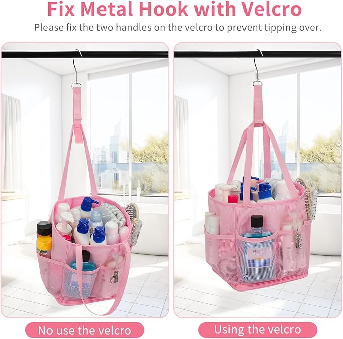 Shower Caddy Portable for College Dorm Room Essentials, Hanging Shower Caddy with Hook and Drawstring, Quick Dry Mesh Shower Bag with 6 Pockets for Bathroom, Swimming, Gym, Camping, Beach, Travel - Image 4