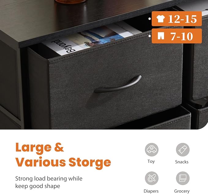 Sweetcrispy Tall Dresser for Bedroom, Drawer Dresser Organizer Storage Drawers with 10 Drawers, Chest of Drawers with Fabric Bin, Steel Frame, Wood Top for Bedroom, Closet, Entryway