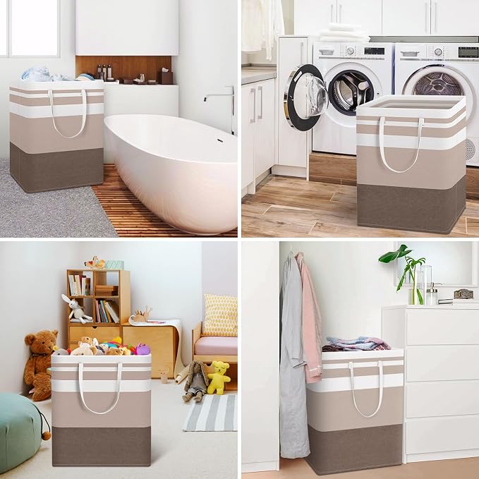 HomeHacks 2-Pack Large Laundry Basket, Waterproof, Freestanding Laundry Hamper, Collapsible Tall Clothes Hamper with Extended Handles for Clothes Toys in the Dorm and Family (Brown, 125L) - Image 6