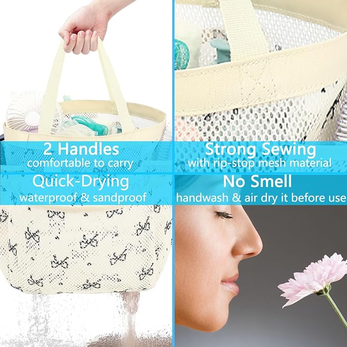 Fammart Mesh Shower Caddy Portable for College Dorm Room Essentials, 8-Pocket Large Shower Basket Tote Bag with 2 Handles for Toiletry, Bathroom, Beach, Camp, Gym - Image 7