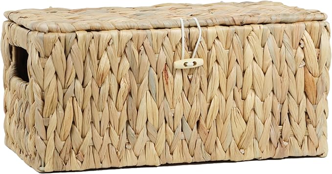 Water Hyacinth Baskets for Organizing, Rectangular Wicker Basket with Lid, Storage Baskets Bins with Built-in Handles for Shelf, Decorative Woven Basket Boxes for Storage Home Organizer Decor by ORDELITE