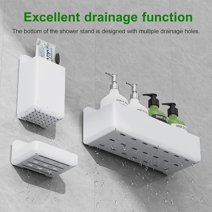 Adhesive Shower Caddy 6 Pack Rustproof Shower Shelves for Inside Shower No Drilling Bathroom Organizers and Storage with Soap Holder Large Rack (White) - Image 5