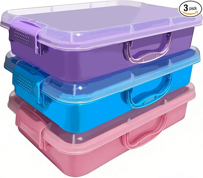 4 Qt (3.8L) Sensory Bin With Lid - 3 Pack, Stackable Storage Sensory Bins with Lids, Portable Sandbox, Organizers Sand, Arts, Crafts, (Blue, Purple, Pink) by Unknown