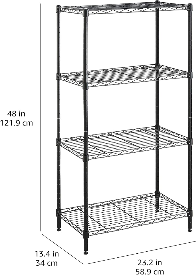 Amazon Basics 4-Shelf Steel Wire Storage Shelves for Garage, Adjustable Metal Shelving Unit, 200 lbs Per Shelf, 23.2" W x 48" H x 13.4" D, Black | Sturdy, Adjustable, Easy Assembly, Storage - Image 8