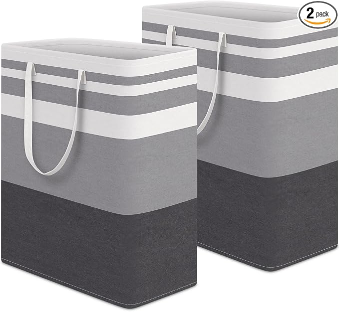 HomeHacks 2-Pack Large Laundry Basket, Waterproof, Freestanding Laundry Hamper, Collapsible Tall Clothes Hamper with Extended Handles for Clothes in The Dorm and Family Gradient Grey, 125L by HomeHacks