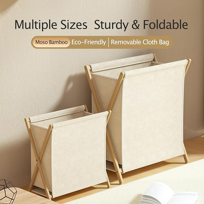 DUMDUM Simple, Eco-Friendly Foldable Laundry Hamper with X-Frame, Multi-Size for Dorm, Bedroom, RV(Beige, Small) - Image 3