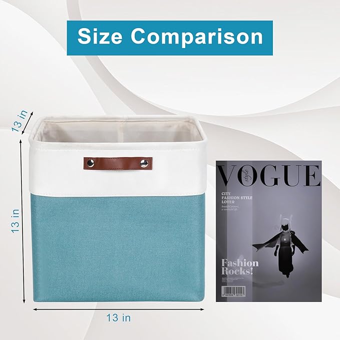Bagnizer 13x13 Cube Storage Bins, Collapsible Fabric Storage Box, 4 Pack Closet Baskets with Handles for Organizing, Shelf, Toys, Clothes, Home, Office, Nursery (Teal&White) - Image 3