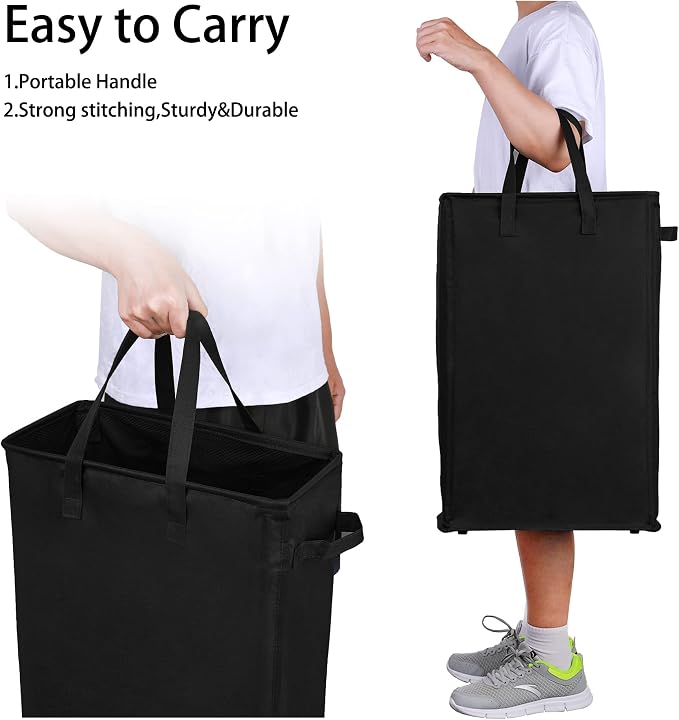 Odonata Slim Laundry Hamper Handles Collapsible Laundry Basket Thin Dirty Clothes Basket Narrow Laundry Bag Foldable Dirty Hamper 45L (Black) - Image 6