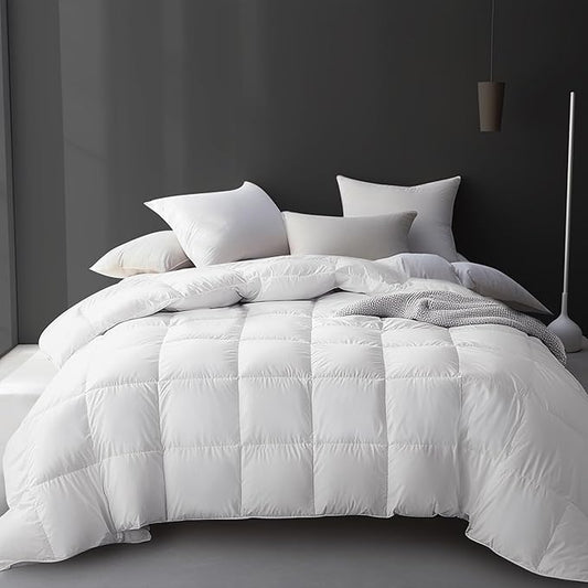 Hotel Grand White Goose Feather Down Fiber Comforter King Size, 100% Cotton Duvet Insert King, Hotel Luxury Hypoallergenic Comforter Lightweight Bedding Comforter with 8 Corner Loops, 106 x 90 Inch
