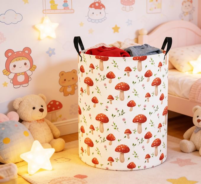 Baby Laundry Basket Baby Nursery Hamper Kids Laundry Basket Toy Storage Bin for Boys Room Decor Gift Baskets for Bedroom Bathroom(Mushroom) - Image 4