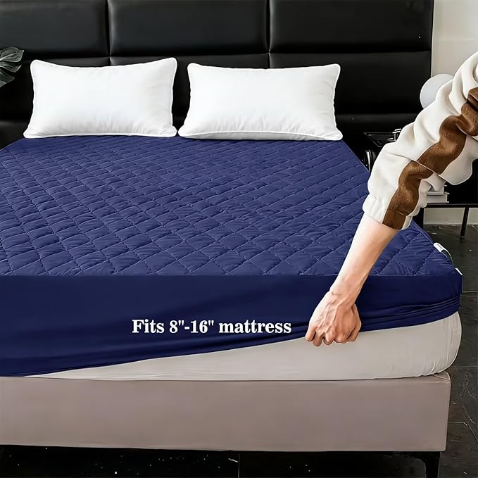 Shatex King Size Mattress Pad - Breathable Quilted Mattress Topper Protector with 8-16 Inches Deep Pocket, Machine Washable (78x80inch,Navy)