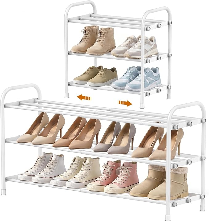 INSMART 3-Tier Expandable Shoe Rack, Stackable and Adjustable Shoes Organizer Storage Shelf, Sturdy and Durable Metal Structure Free Standing Shoe Rack for Closet Entryway Doorway, White by makeyourlifeclean