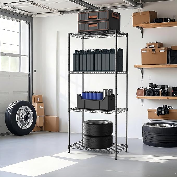 M MZG 1000 lbs 4Tier Shelf Metal Storage Shelves Wire Rack Closet Organizers with Wheel for Garage Kitchen Bathroom Laundry Black 13.7" D x 23.6" W x 53.4" H - Image 7