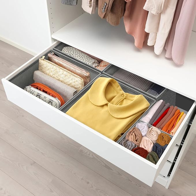 12 Pack Drawer Organizers for Clothing, Foldable Clothes Storage Box Closet Dresser Drawer Organizers Dividers, Bedroom Organization Fabric Bins for Baby Clothes Underwear Sock Bra Ties (Grey) - Image 6