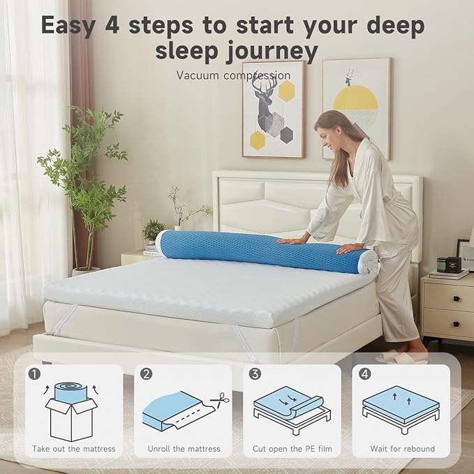 WAVV 3 Inch Gel Memory Foam Mattress Topper King,Egg Crate Mattress Topper, Cooling Pad, with Removable and Washable Cover, Relieve Back Pain, Pressure Relief