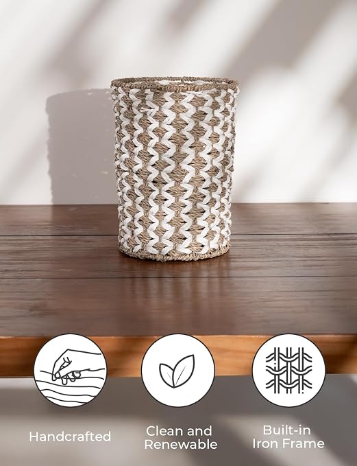 StorageWorks Wicker Waste Basket, Small Trash Can with Handwoven Seagrass and Paper Rope, Wicker Garbage Can for Bedroom, Bathroom, 1 Pack - Image 3