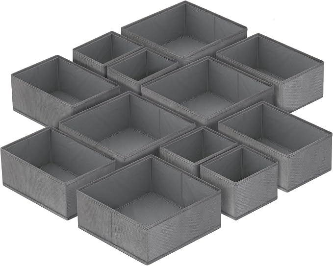 homyfort 12 Pack Dresser Drawer Organizers and Storage Bins for Clothing, Baby Clothes, Bra, Underwear, Socks (Grey) - Image 8