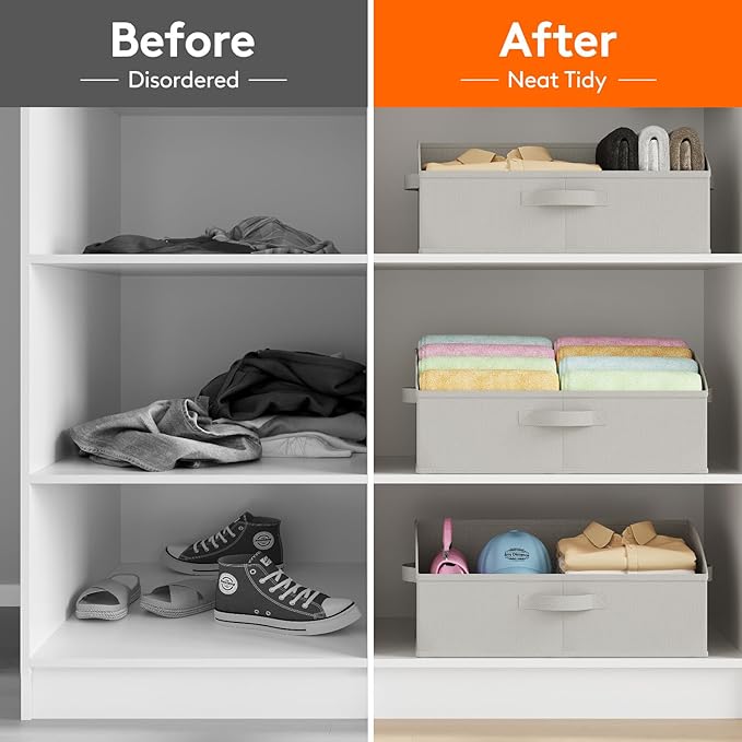 Lifewit Extra Large Trapezoid Closet Storage Bins for Shelf, 6 Packs Non-woven Closet Organizer Baskets with Handles, Foldable Clothes Containers Boxes for Clothing, Book, Purse, 23L, Light Gray - Image 6