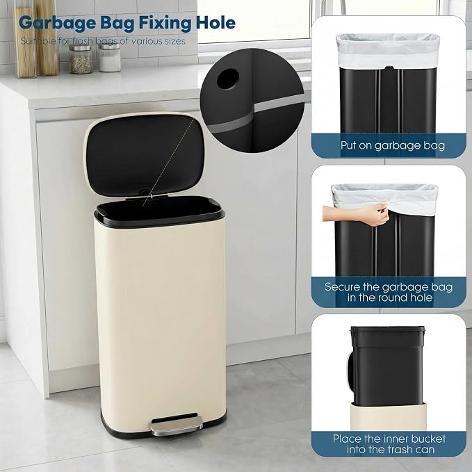 8 Gal Kitchen Trash Can, 30L Recycling or Garbage Bin, Brushed Stainless Steel Waste Basket, Soft&Quiet Close Dustbin, with Step-On Pedal, Removable Inner Bucket, for Home, Office, Living Room - Image 6