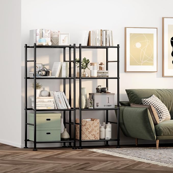 Sakugi Storage Shelves - Set of 2, 4-Tier Metal Shelf Organizer, Space-Saving Garage Shelving with Leveling Feet, Standing Shelves Organizer for Kitchen, Laundry, Pantry (18.1"x12.3"x44.1", Black) - Image 2