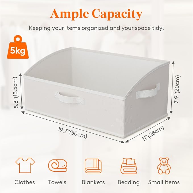 Lifewit Trapezoid Closet Storage Bins for Shelf, 6 Packs Non-woven Closet Organizer Baskets with Handles, Foldable Clothes Containers Boxes for Clothing, Book, Purse, 23L, Extra Large, White - Image 2