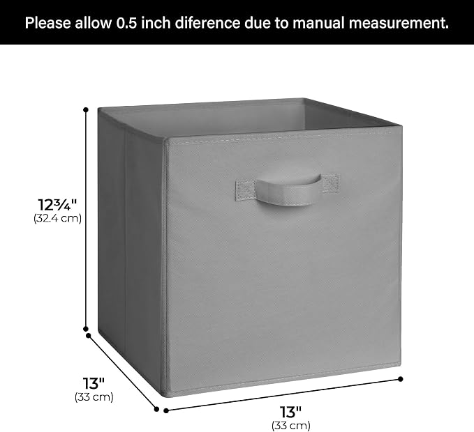Cupic Cupid 13x13 Storage Cubes, 6 Pack Open Storage Bins with Handles, Storage Cube Organizer for Clothes and Toys, Collapsible Cube Bins for Closet, Shelves, Offices, Gray - Image 2