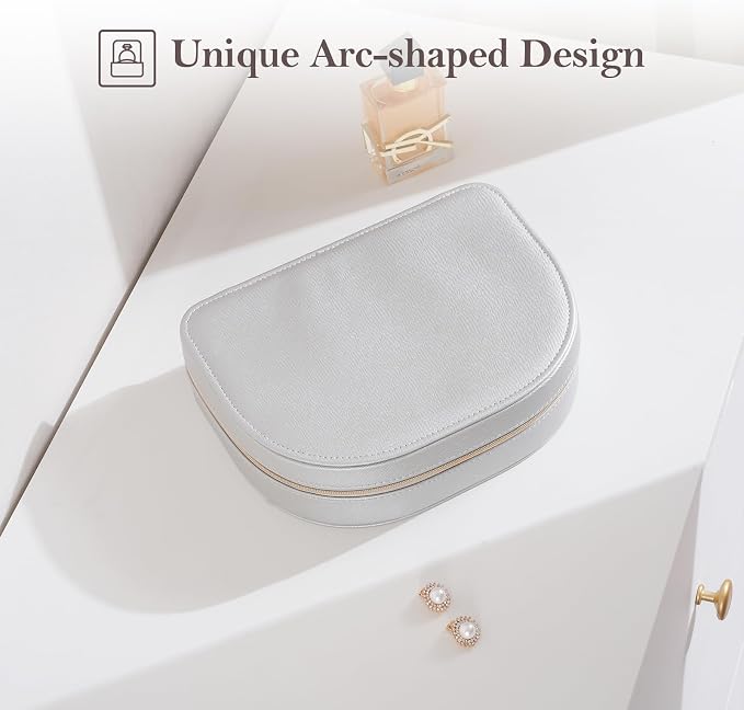ProCase Travel Size Jewelry Box, Large Portable Seashell-Shaped Jewelry Case, 2 Layer Jewelry Organizer in PU Leather for Women -Silver - Image 4