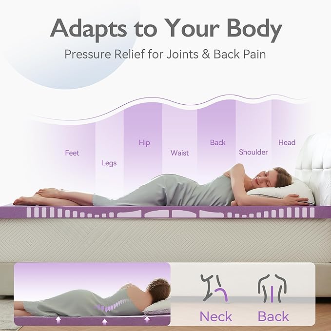 BDEUS 2 inch Mattress Topper, Cooling Gel Memory Foam Bed Topper for Pressure Relief and Back Pain, CertiPUR-US Certified, Dorm Essentials, Full