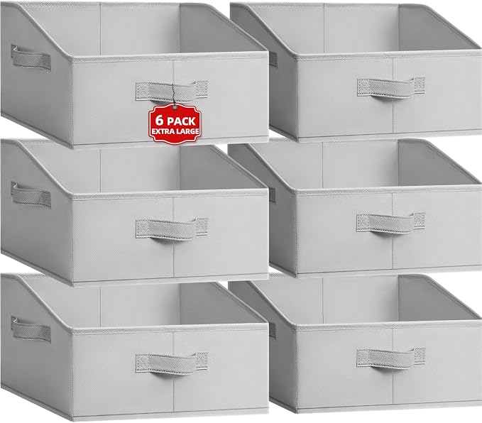 Extra Large Closet Organizers Bins 6 Pack - Blanket Basket for Organizing/Home Clothes Storage Bins for Jeans/Toy Organizers for Nursery/Wardrobe Shelf Closet Organization for Purse Hats Towel by Criusia