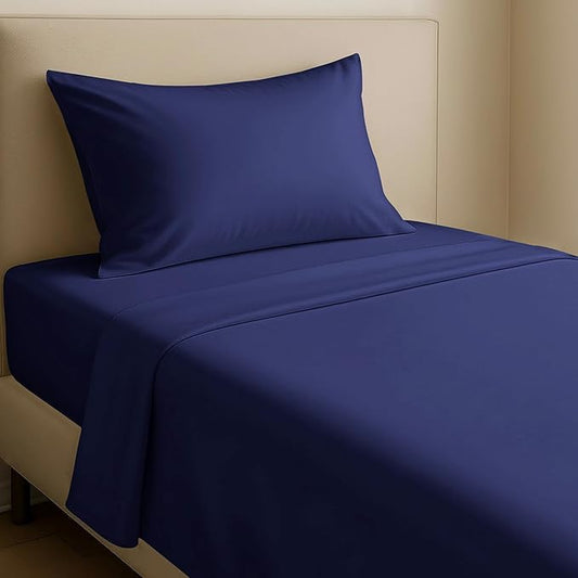 California Design Den Twin Bed Sheets Set - Natural 100% Cotton Sheets with 12" Pockets, Soft Sateen Weave, Breathable and Durable Bedding Set for Dorm Rooms, College (Navy Blue)