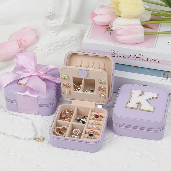 CHMI Travel Jewelry Case, Purple Travel Jewelry Box, Travel Jewelry Organizer, Travel Gifts for Women Girls, Jewelry Organizer Box, Birthday Gifts for Women, Christmas Gifts for Teens Girls - J - Image 3
