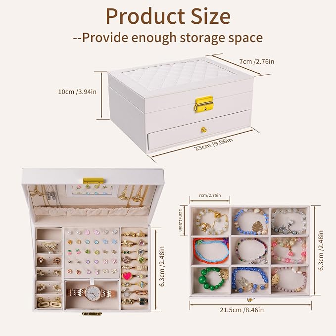 coobest Jewelry Box, 2 Layer Jewelry Organizer with Velvet Earring Organizer, Jewelry Holder Organizer Travel, White Jewelry Boxes for Women, Jewelry Boxes & Organizers for Girls - Image 2