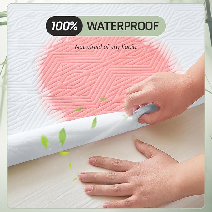 Premium Jacquard 100% Waterproof Twin XL Mattress Protector, Noiseless, Anti - Slip, Breathable Bed Cover, Rayon from Bambo, Quilted, Mattress Pad Sheet, Deep Pocket 8"-21"