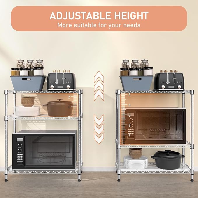 M MZG 750 lbs 3 Tier Storage Rack Metal Wire Shelving Unit, Storage Standing Shelf Organizer for Laundry Bathroom Kitchen Pantry Closet Garage Basement Utility Room, Chrome 13.8" D x 29.5" W x 35.5" H - Image 7