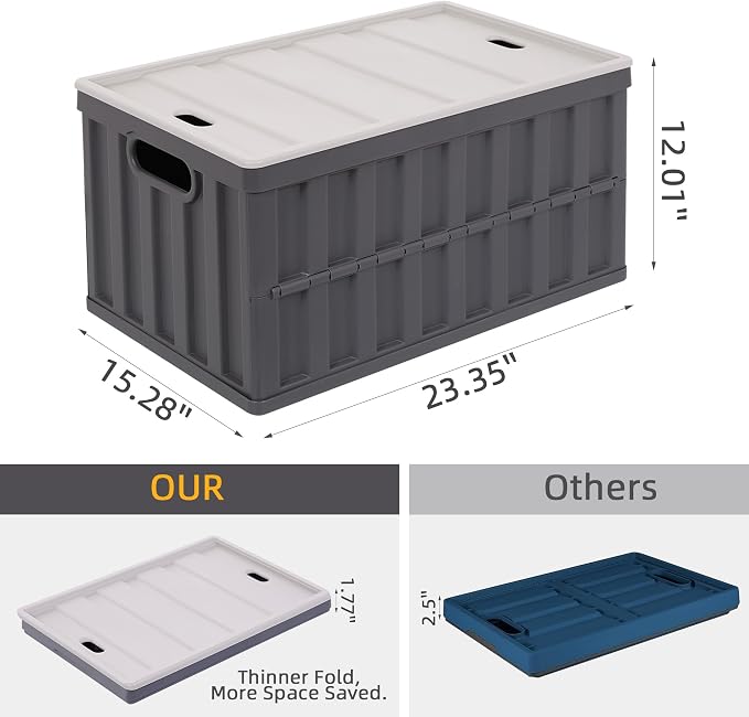 Citylife 64L Collapsible Storage Bins with Lids Plastic Storage Containers for Organizing Stackable Storage Box Large Heavy Duty Utility Crates, 4 Packs - Image 2