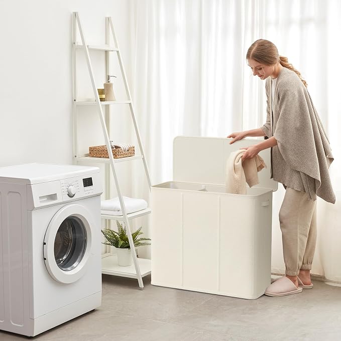 Lifewit Triple Laundry Hamper with Lid and Removable Laundry Bags, Large Collapsible 3 Dividers Dirty Clothes Basket with Handles for Bedroom, Laundry Room, Closet, Bathroom, College, 180L White - Image 6